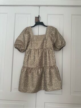 Versona Metallic Gold Textured Mini Dress